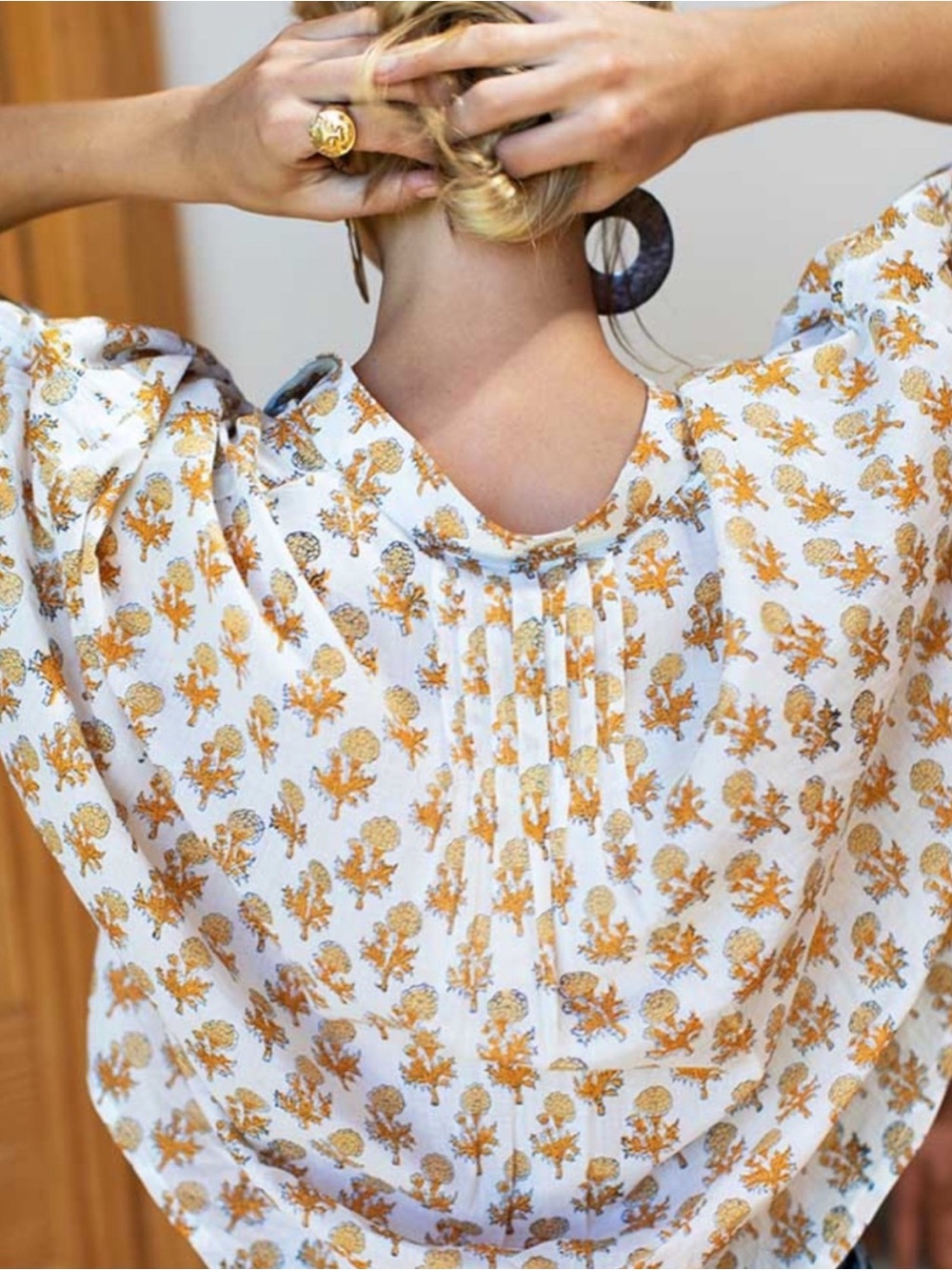 Emerson Fry Little Marigolds Mandarin Collar Organic Top - Picture 5 of 14